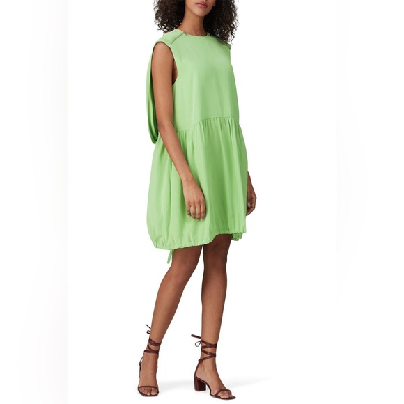 Tibi Silk Green Eco Cape Dress Mini Bubble Hem Size 4 - Picture 1 of 11